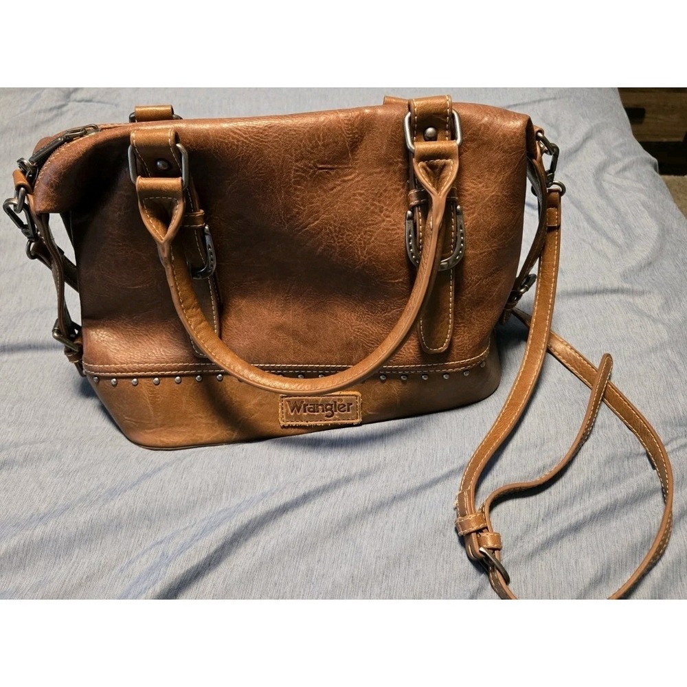 Wrangler Montana West Brown Doctor Bag Satchel Western Studded Crossbody Purse